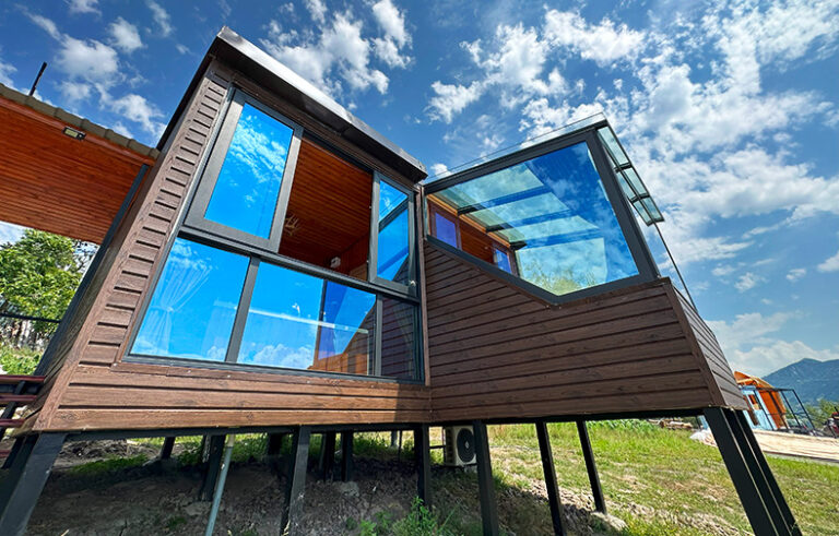 Cabin A1 with a glass bedroom from outside — Nika Hotel & Club