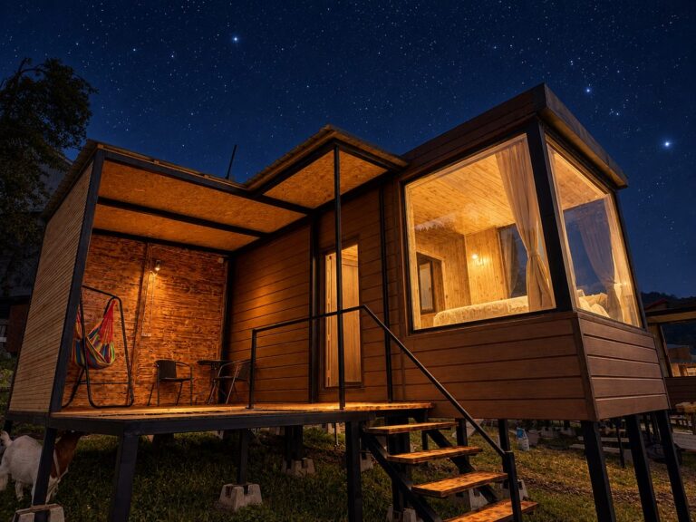 Glass cabin with a veranda and hammock at night under the starry sky — Nika Hotel & Club, Georgia
